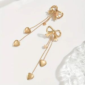 Gold plated Elegant Gold Heart Bow Earrings